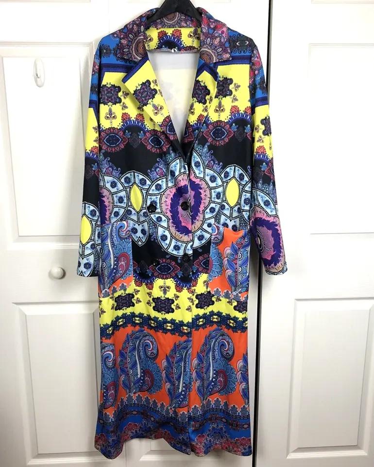 Womens Two Button Light Weight Long Jacket Modern Vintage Boho Print 2XL 005630899 Womens Two Button Light Weight Long Jacket Modern Vintage Boho Print 2XL 005630899