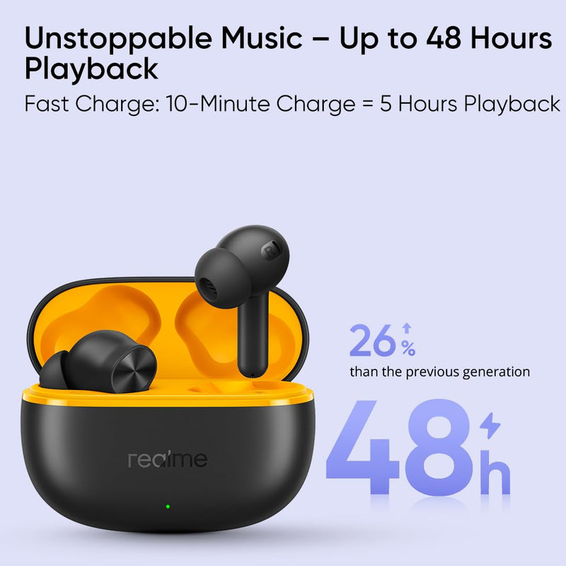 Realme Buds T110 Auto Noice Canceling ANC Wireless Earbuds- Punk Black - TUZZUT Qatar Online Shopping