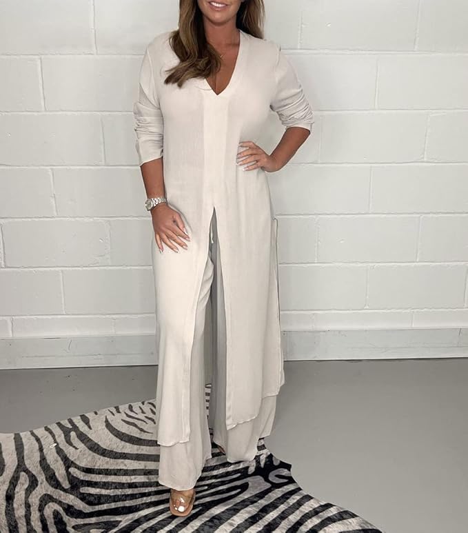 Two Piece Set Women Fashion V Neck Long Sleeve Outfit B-99258 Two Piece Set Women Fashion V Neck Long Sleeve Outfit B-99258