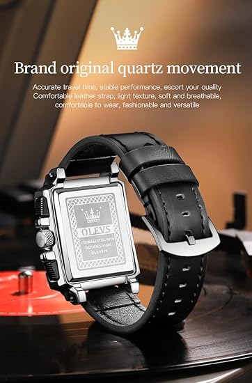 OLEVS Square Chronograph Leather Watch W7531 - TUZZUT Qatar Online Shopping