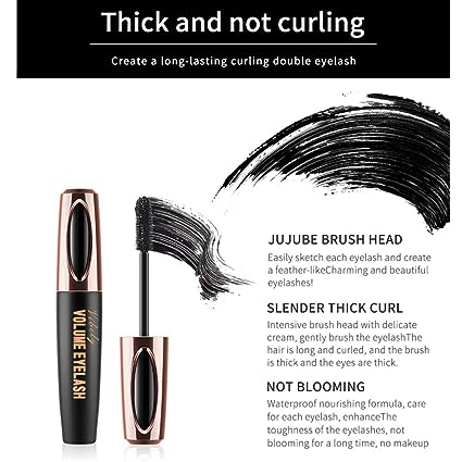 4D Silk Fiber Lash Mascara, Waterproof Smudge-proof Thickening Mascara Black Thickening Lengthening Mascara, All Day Exquisitely Full, Long, Thick, Long-Lasting No Flaking Lash Extensions - T