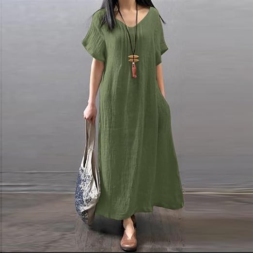 Women Oversized Baggy Flowy Cotton Linen Maxi Dresses L B-102399 Women Oversized Baggy Flowy Cotton Linen Maxi Dresses L B-102399