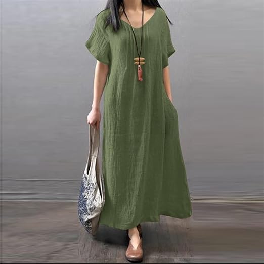 Women Oversized Baggy Flowy Cotton Linen Maxi Dresses L B-102399 - TUZZUT Qatar Online Shopping