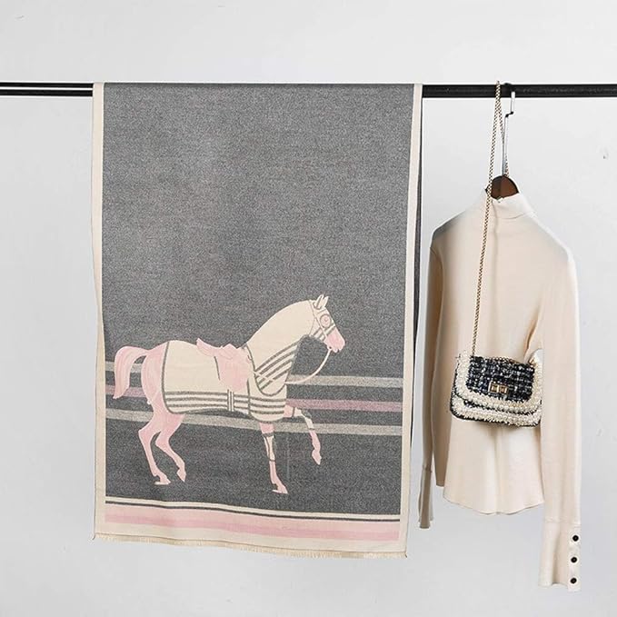 Horse Pattern Cashmere Winter Scarf 66632 - TUZZUT Qatar Online Shopping