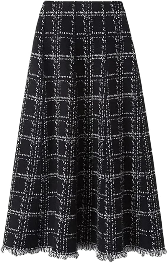 Vintage Fringe Plaid Knitted Skirt 58848 - TUZZUT Qatar Online Shopping