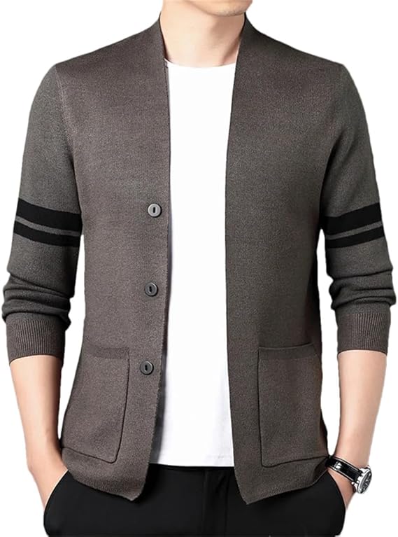 Men's Stripe Contrast Knitted Cardigan Sweater 8536927 - TUZZUT Qatar Online Shopping
