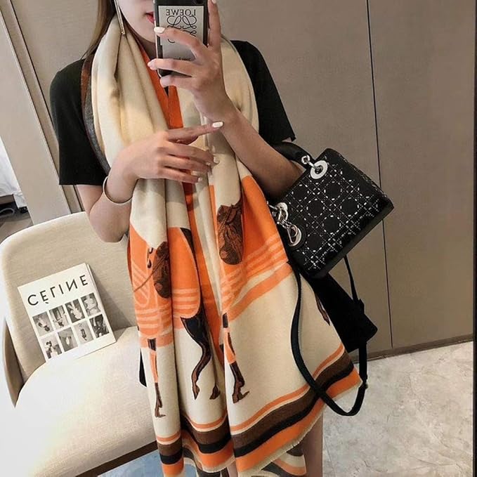 Horse Pattern Cashmere Winter Scarf 66632 - TUZZUT Qatar Online Shopping