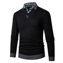 Mens Trunk Neck Sweaters Quarter Button Sweater Fake 2 Pieces Knitwear Fall Winter Pullover Tops  74239 - TUZZUT Qatar Online Shopping