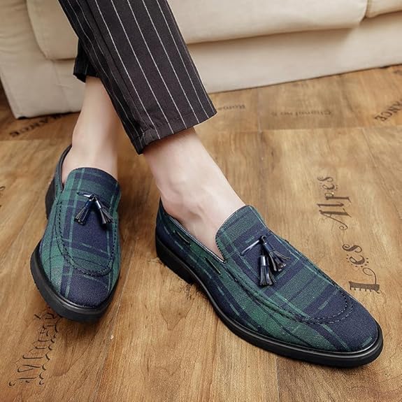 Men's Denim Plaid Loafer Shoes LS270 - TUZZUT Qatar Online Shopping