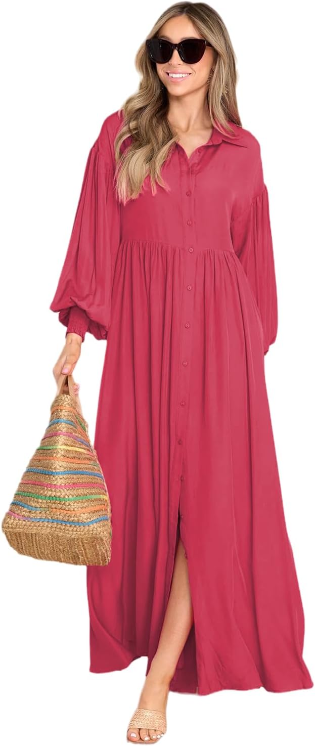 Women's Maxi Long Sleeve Shirt Dress B-304306 Women's Maxi Long Sleeve Shirt Dress B-304306