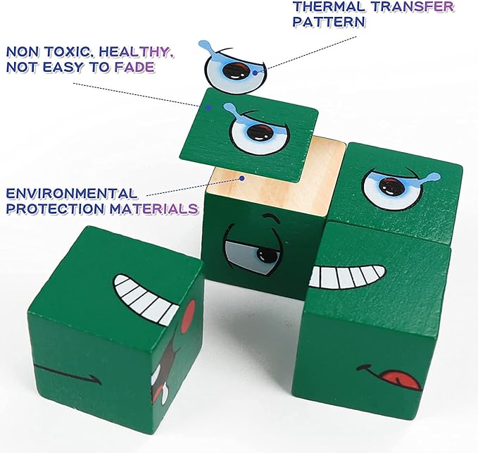 Faces Changing Building Blocks Wooden Toy Faces Changing Building Blocks Wooden Toy