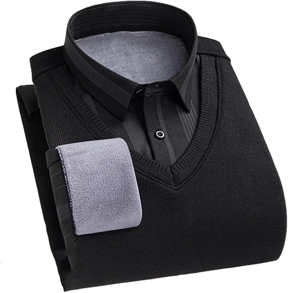 Mens Trunk Neck Sweaters Quarter Button Sweater Fake 2 Pieces Knitwear Fall Winter Pullover Tops  74239 - TUZZUT Qatar Online Shopping