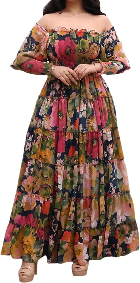 Floral-print one-shoulder chiffon dress S4655888 - Tuzzut.com Qatar Online Shopping