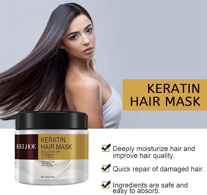 EELHOE Collagen Keratin Hair Mask Deep Moisturizing Repair Damaged Hair Anti-drying Split Knot Anti-hair Loss - 100g EELHOE Collagen Keratin Hair Mask Deep Moisturizing Repair Damaged Hair Anti-drying Split Knot Anti-hair Loss - 100g