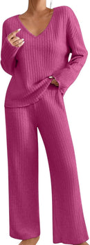 V-Neck Long Sleeve Loungewear Set LS78200 - TUZZUT Qatar Online Shopping