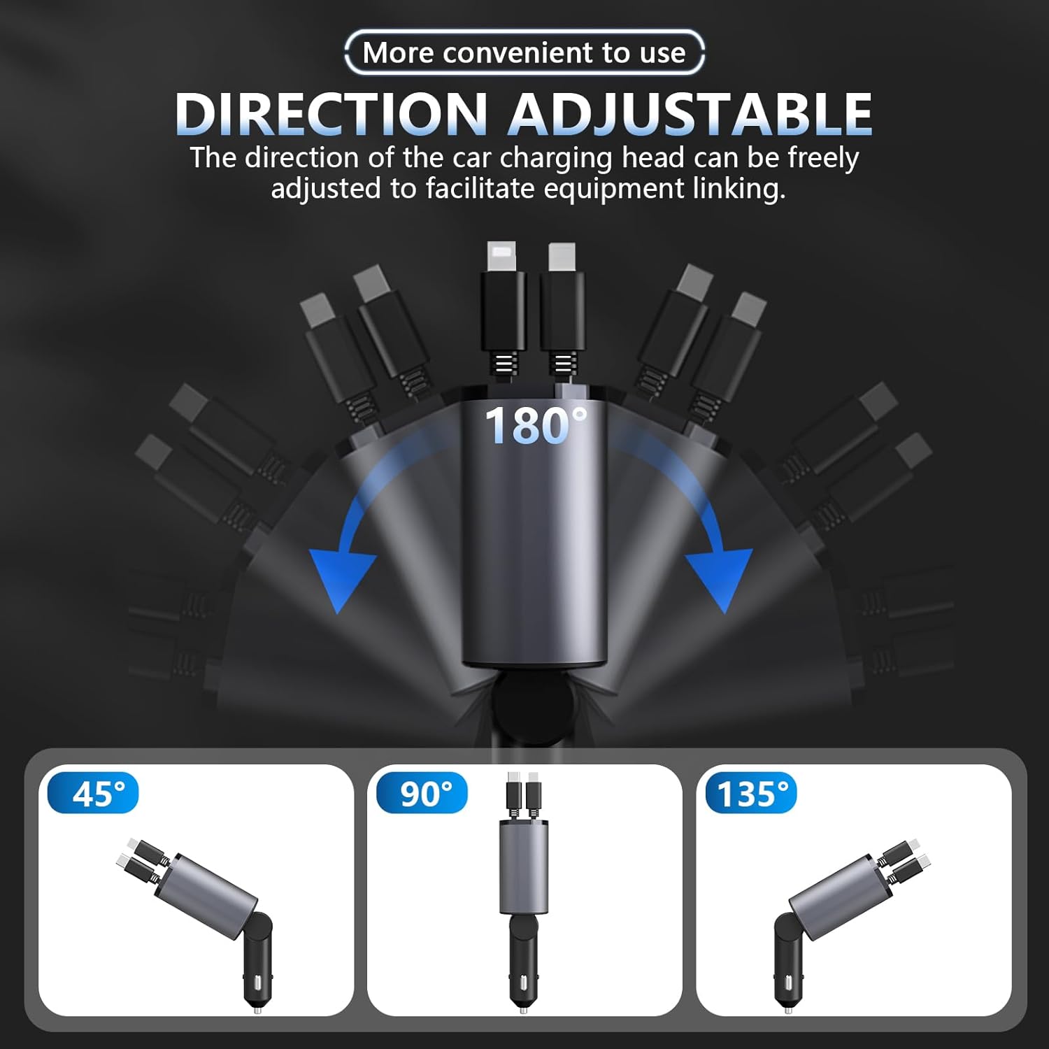 4 in 1 Retractable Fast Car Phone Charger 120W (Type-C, iOS, USB-C & USB interface) 4 in 1 Retractable Fast Car Phone Charger 120W (Type-C, iOS, USB-C & USB interface)