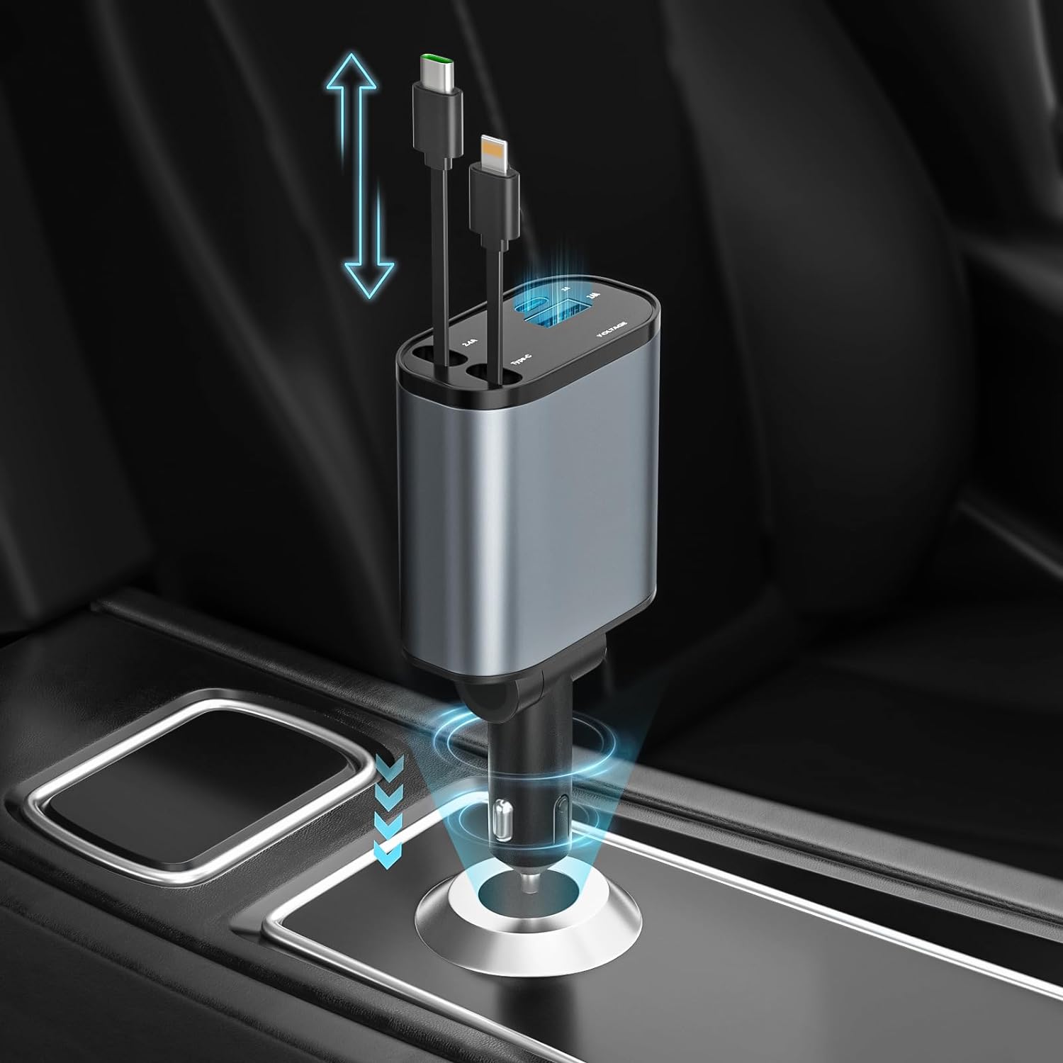 4 in 1 Retractable Fast Car Phone Charger 120W (Type-C, iOS, USB-C & USB interface) 4 in 1 Retractable Fast Car Phone Charger 120W (Type-C, iOS, USB-C & USB interface)