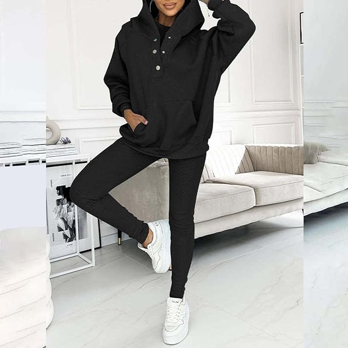 Lounge Pants Hooded Outfi Sports Suit Wide Pocket 80632 - TUZZUT Qatar Online Shopping