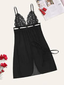 2 Pcs Women'S Lingerie Sexy Lace Mesh Stitching Perspective Temptation Nightdress  495492 - TUZZUT Qatar Online Shopping