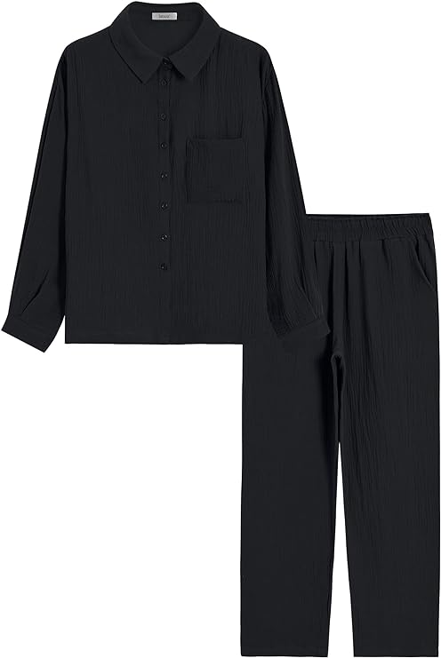 Latuza Women's Cotton Gauze Pajamas Set 2 Piece Lounge Outfits M B-97381 Latuza Women's Cotton Gauze Pajamas Set 2 Piece Lounge Outfits M B-97381