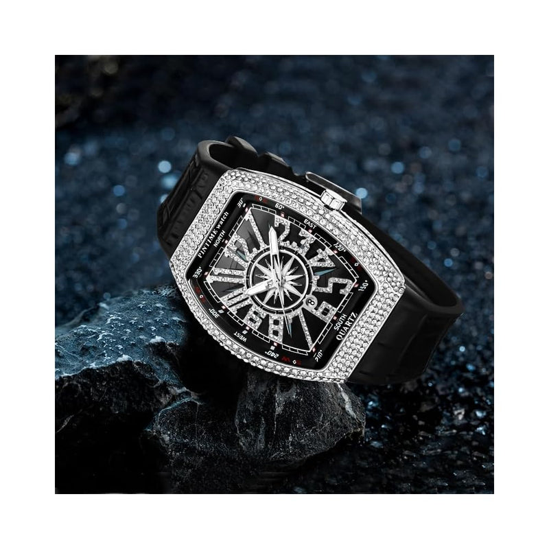 Luxury Diamond Dial Leather Strap Quartz Mens Watch W1000 - TUZZUT Qatar Online Shopping