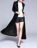 Women's Slim Notch Lapel Long Vintage Velvet Trench Coat Dress 27840