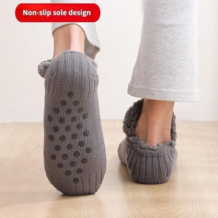 1 Pair Woven And Velvet Indoor Socks Slippers, Indoor Floor Non-slip Thermal Socks 30026 - TUZZUT Qatar Online Shopping