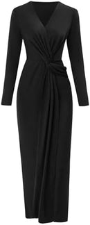 Women's Elegant Long Sleeve Solid Formal Bodycon Maxi Dress Wrap V-Neck Cocktail Parties Long Dresses       X288610 - TUZZUT Qatar Online Shopping