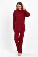 Claret Red Corduroy Women's Pajama Set 48889 2XL - TUZZUT Qatar Online Shopping