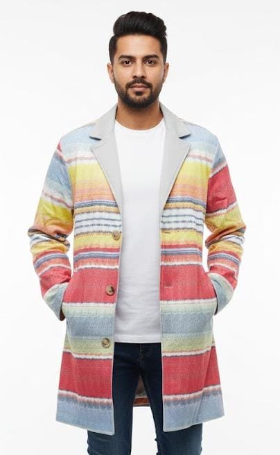 Men's Colourful Striped Trench Coat TC8965 - TUZZUT Qatar Online Shopping