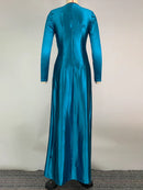 Bodycon Long Sleeves Pleated Split-Front Tied Waist Deep V-Neck Maxi Dresses 138058 - TUZZUT Qatar Online Shopping