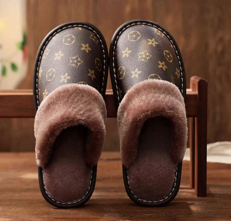 Fashion Leather Slippers Printed Plush Cotton Slipper 094857 (40)