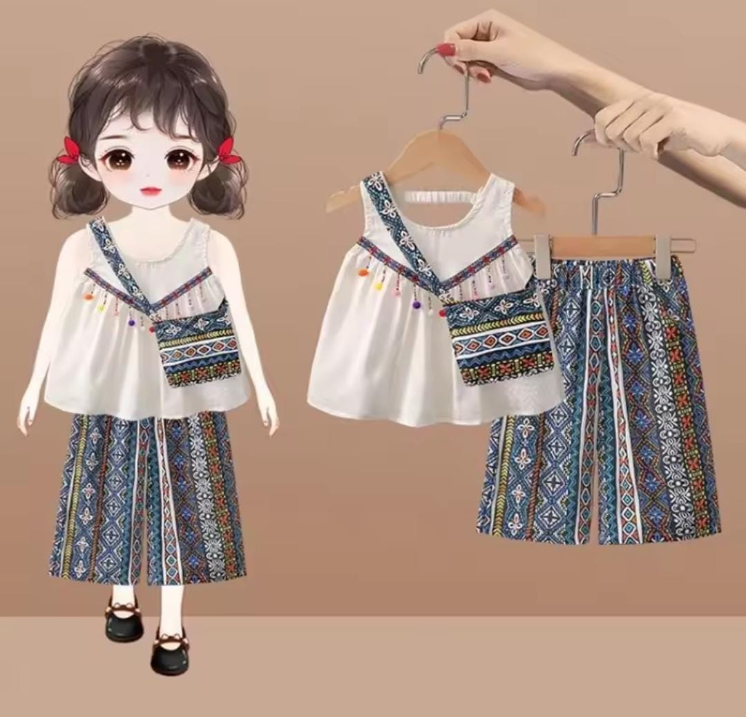 Girls Suit Wear Vest + Ethnic Style Loose Trousers 2-piece Set 1600774 Girls Suit Wear Vest + Ethnic Style Loose Trousers 2-piece Set 1600774