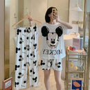 Disney Mickey White Women's Spring Summer Pajamas Set Three-piece Short Sleeve + Shorts + Trousers Soft And Comfortable Homewear L X4250045 - Tuzzut.com Qatar Online Shopping