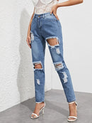 BIG RIPPED HIGH WAIST JEANS S4531372 - Tuzzut.com Qatar Online Shopping