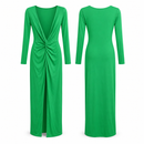 Bright Green Twist-Front Long-Sleeve Maxi Dress MC-A35