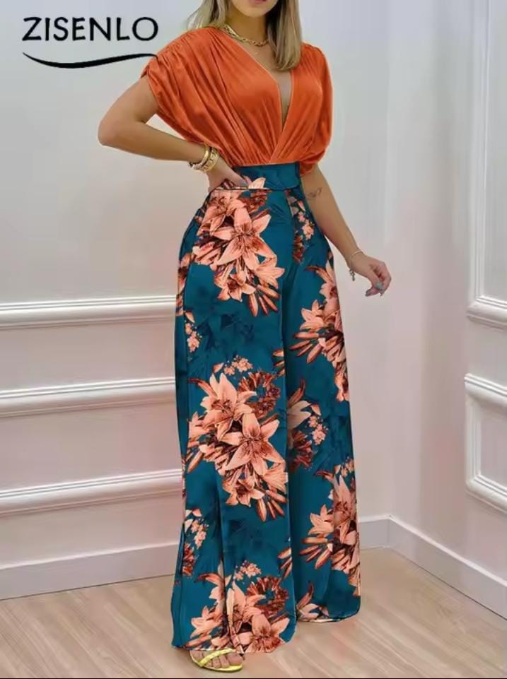 Women's Printed Batwing Sleeve Wide Leg Summer Outfits Elegant Pant Sets New 2 Piece Set Trousers Suit S4516549 Women's Printed Batwing Sleeve Wide Leg Summer Outfits Elegant Pant Sets New 2 Piece Set Trousers Suit S4516549