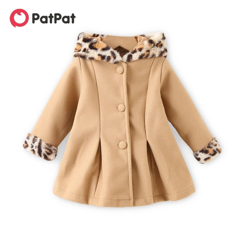 PatPat Baby Red Long-sleeve Button Down Leopard Hooded Wool Blend Coat 6-9M 20158709