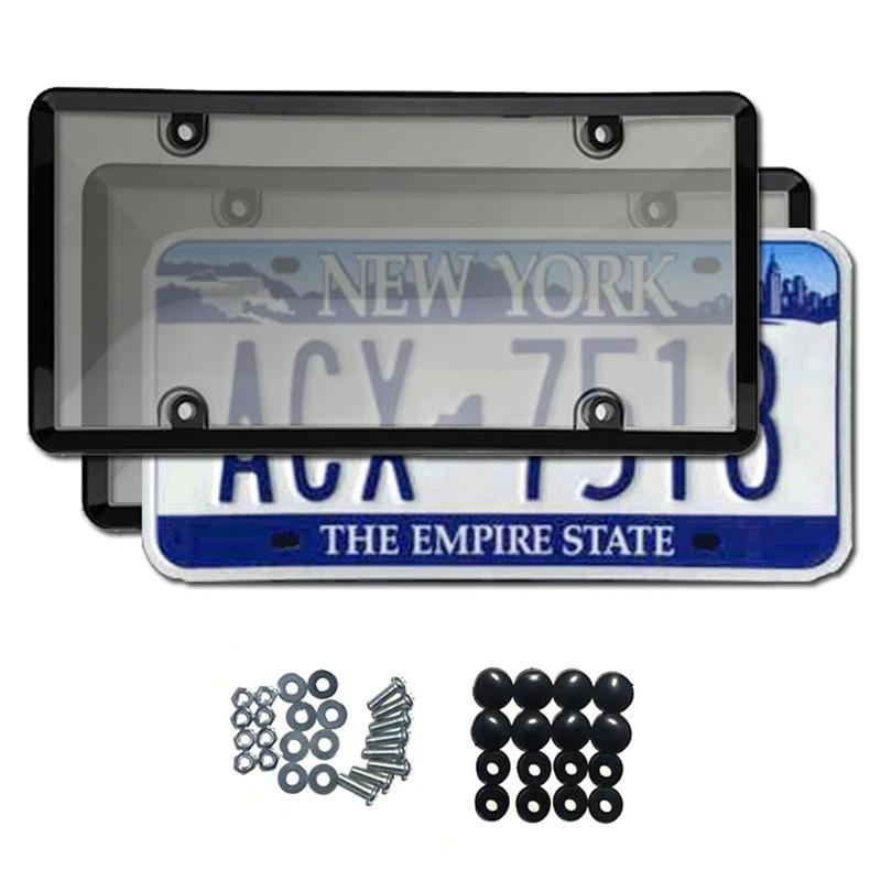 2PCS Universal Tinted Smoked License Plate Tag Shield Cover and Frame