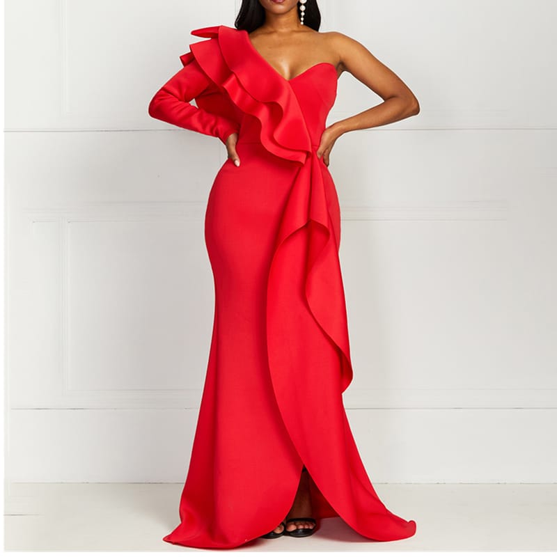 African Style Elegant Party Sexy One-shoulder ruffles Maxi Dress S440972 African Style Elegant Party Sexy One-shoulder ruffles Maxi Dress S440972
