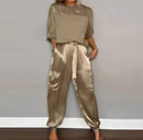 Women's Long Pants Sets Half Sleeve Top Pants Suit Casual Sportswear Summer Pants Set with Pocket   B267846 - TUZZUT Qatar Online Shopping