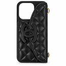 IP 14PRO Premium Black Quilted Wallet-Style Phone Case with Flap Closure MF 1997