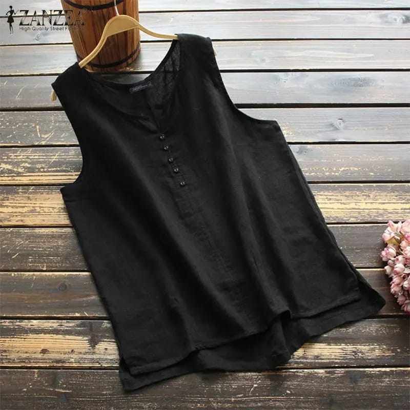 Vintage Cotton Blouse ZANZEA Summer Tanks Tops Women Sleeveless Solid Shirt Casual Loose Split Hem Blusas Tunic Mujer 3XL S3168904 Vintage Cotton Blouse ZANZEA Summer Tanks Tops Women Sleeveless Solid Shirt Casual Loose Split Hem Blusas Tunic Mujer 3XL S3168904