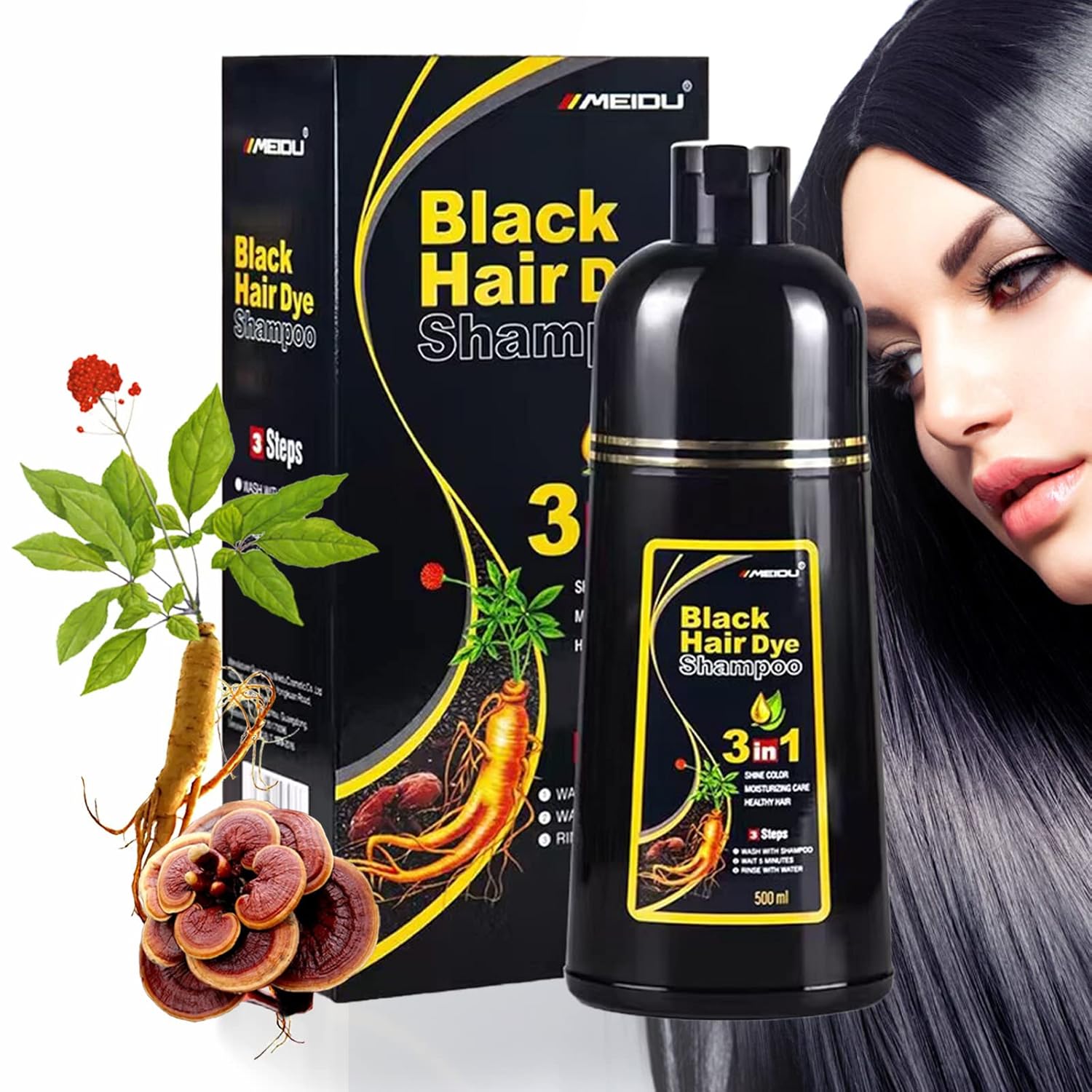MEIDU 3 in 1 Hair Dye Shampoo for Women and Men,Natural Black Hair Dye Shampoo 500ml MEIDU 3 in 1 Hair Dye Shampoo for Women and Men,Natural Black Hair Dye Shampoo 500ml