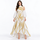 Women’s White & Gold Abstract Print Maxi Dress with Detached Sleeves 5MR3WS - S