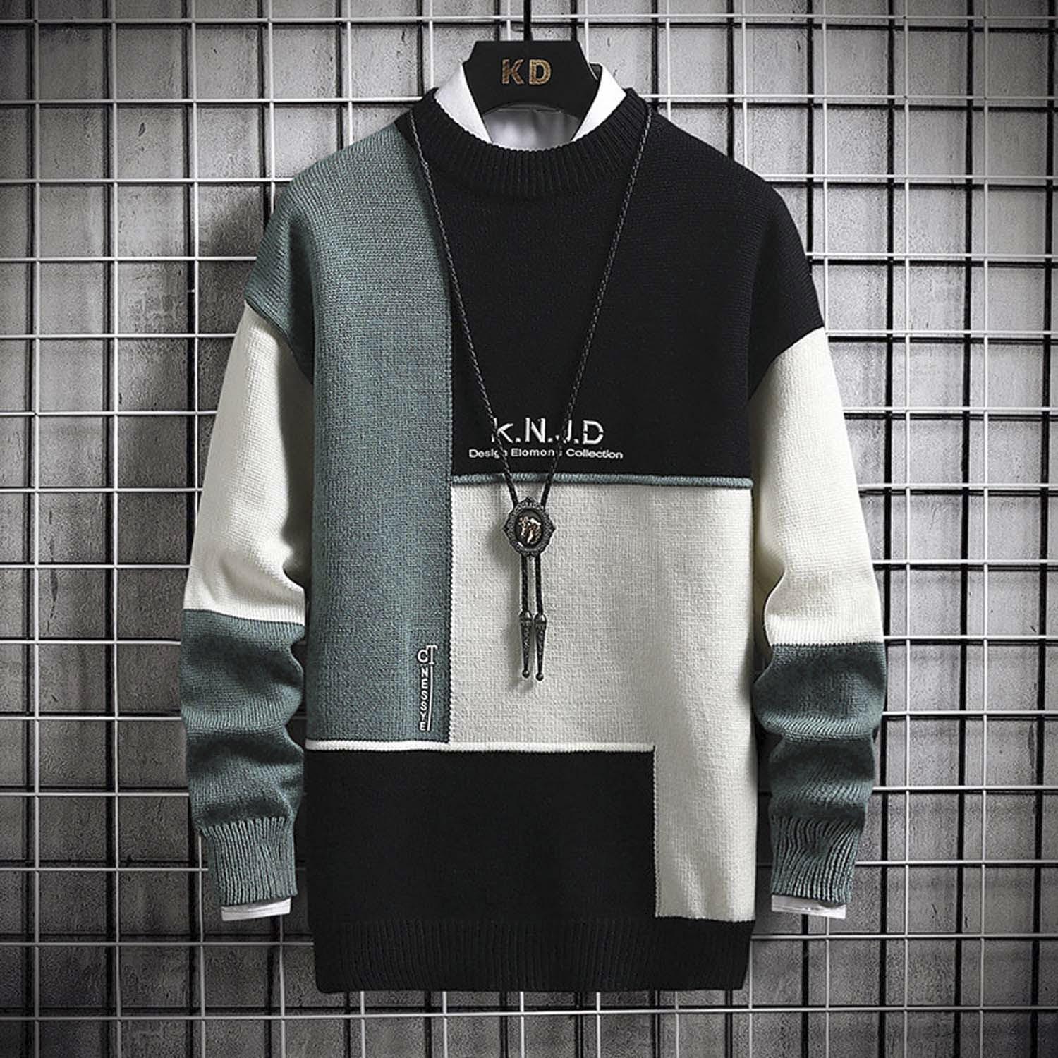New Men's Semi-turtleneck Sweater Youth Korean Version Fashion Spliced Jumper 2XL S4802337 New Men's Semi-turtleneck Sweater Youth Korean Version Fashion Spliced Jumper 2XL S4802337