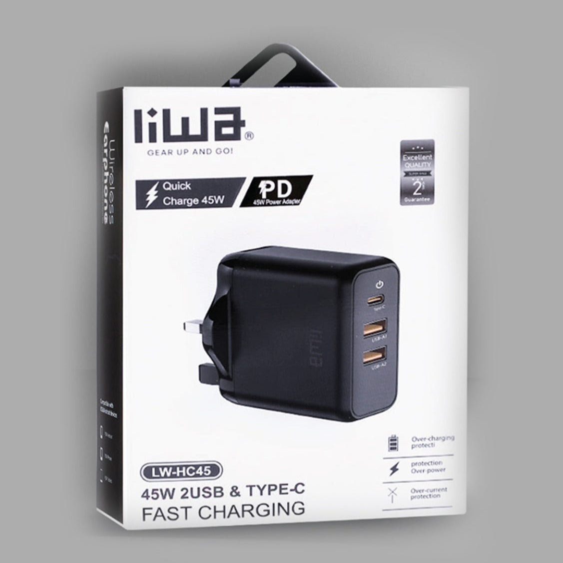 Liwa Quick Fast Charger 45W /2USB /Type C /LW-HC45 Liwa Quick Fast Charger 45W /2USB /Type C /LW-HC45