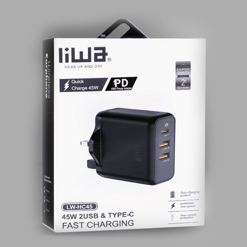 Liwa Quick Fast Charger 45W /2USB /Type C /LW-HC45 - TUZZUT Qatar Online Shopping