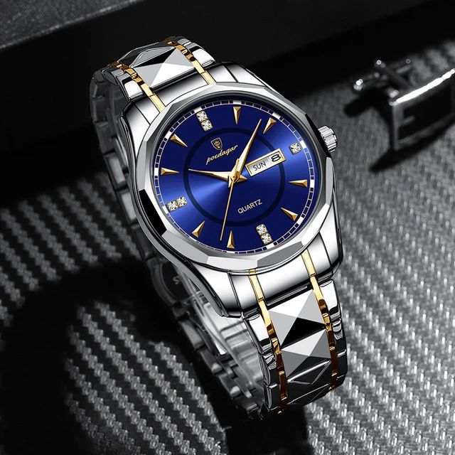 POEDAGAR Luxury Stainless Steel Men's Watch Brand Waterproof Military Style Shoe Out Business Quartz Clocks W2035670