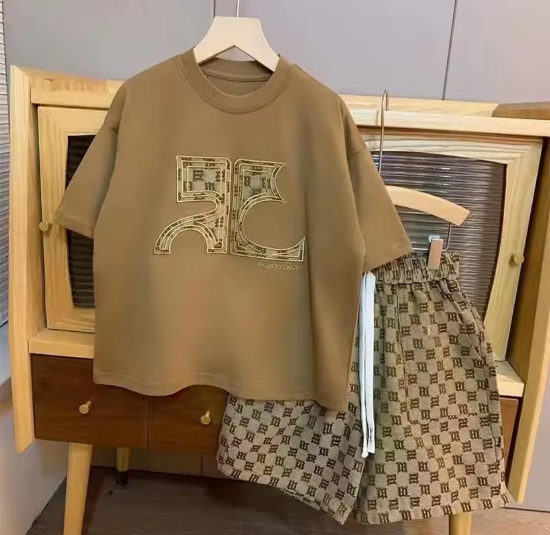 Kid's round Neck T-Shirt And Five-Point Pants Two-Piece Suit 1554498 Kid's round Neck T-Shirt And Five-Point Pants Two-Piece Suit 1554498
